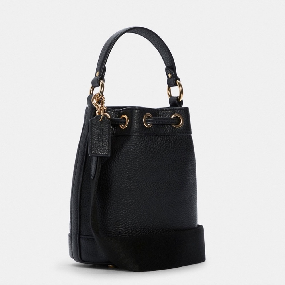 Coach Black Mini Bag with Embossed Logo and Drawstring - Picture 2 of 8